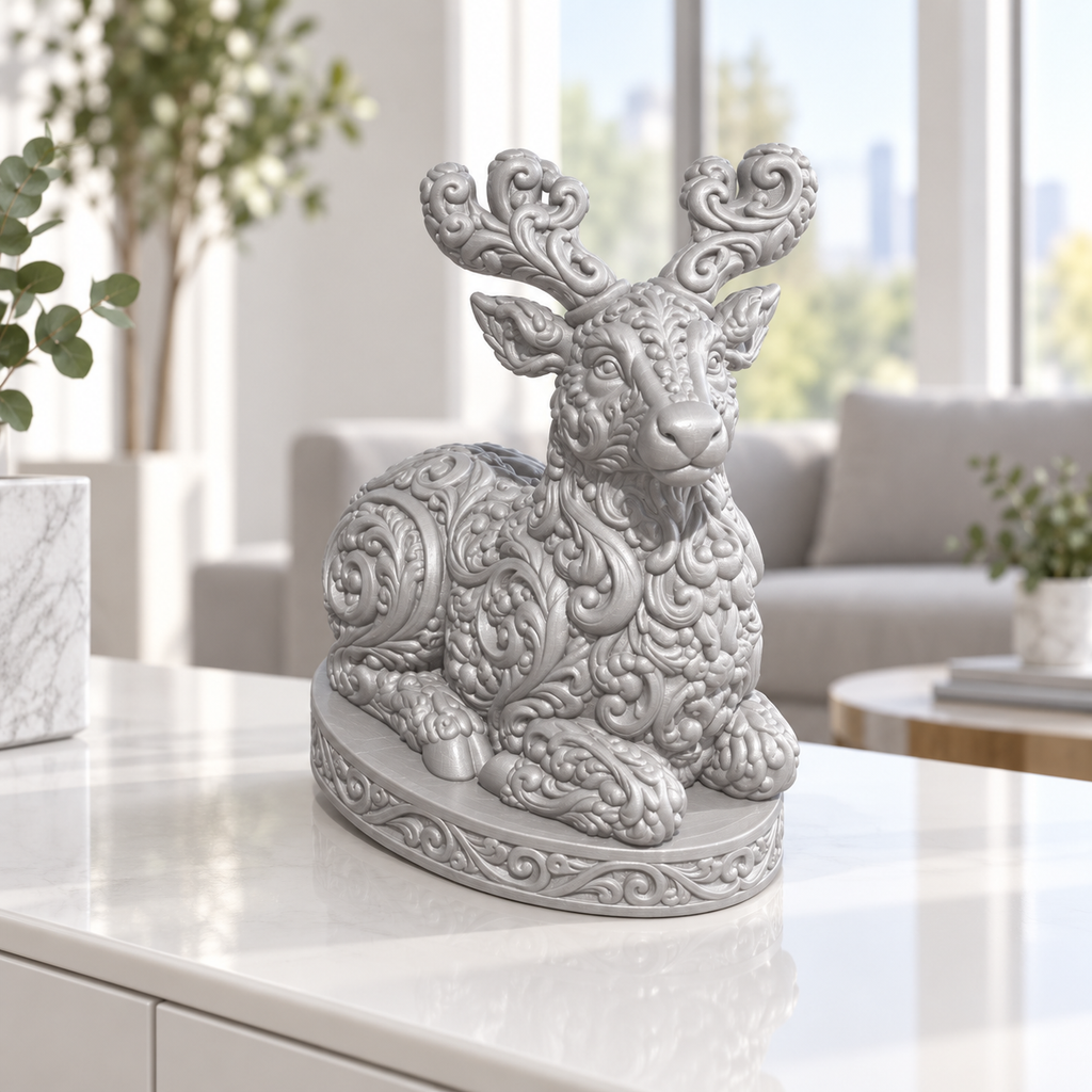 Liegendes Rentier Ornament - Silber gedruckt Wohnzimmer