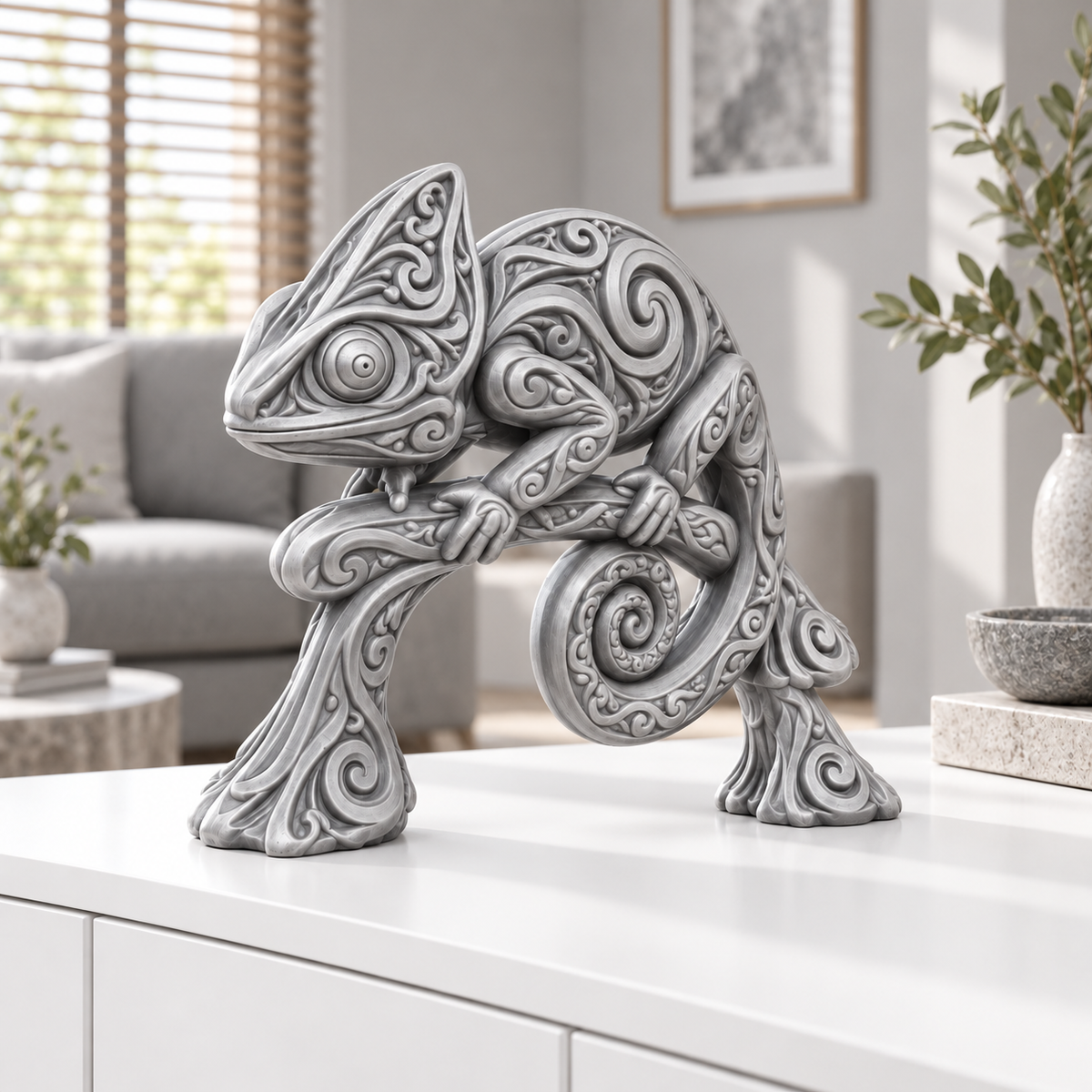 Chamäleon Ornament - Silber gedruckt Wohnzimmer