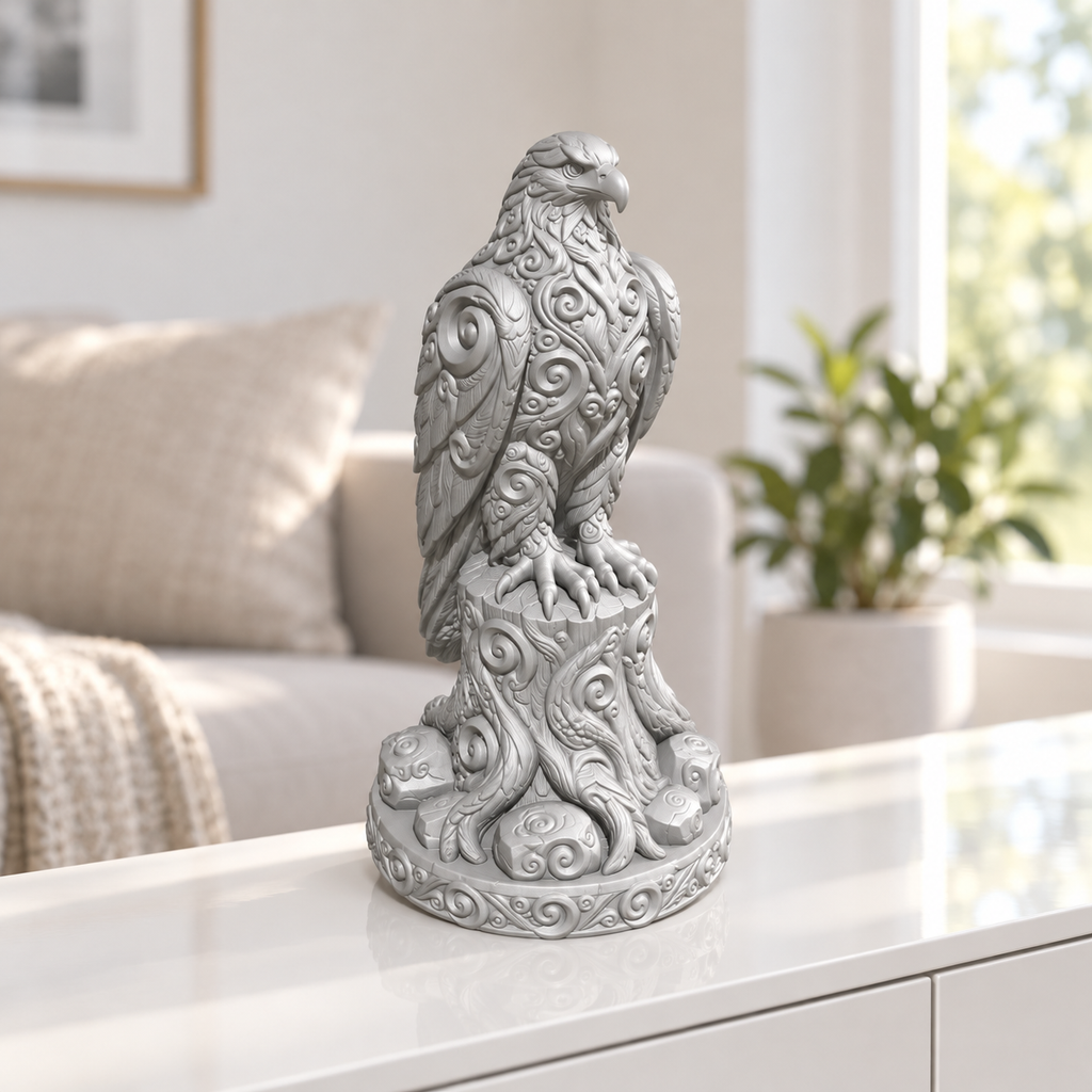 Habicht auf Stamm Ornament - Silber gedruckt Wohnzimmer