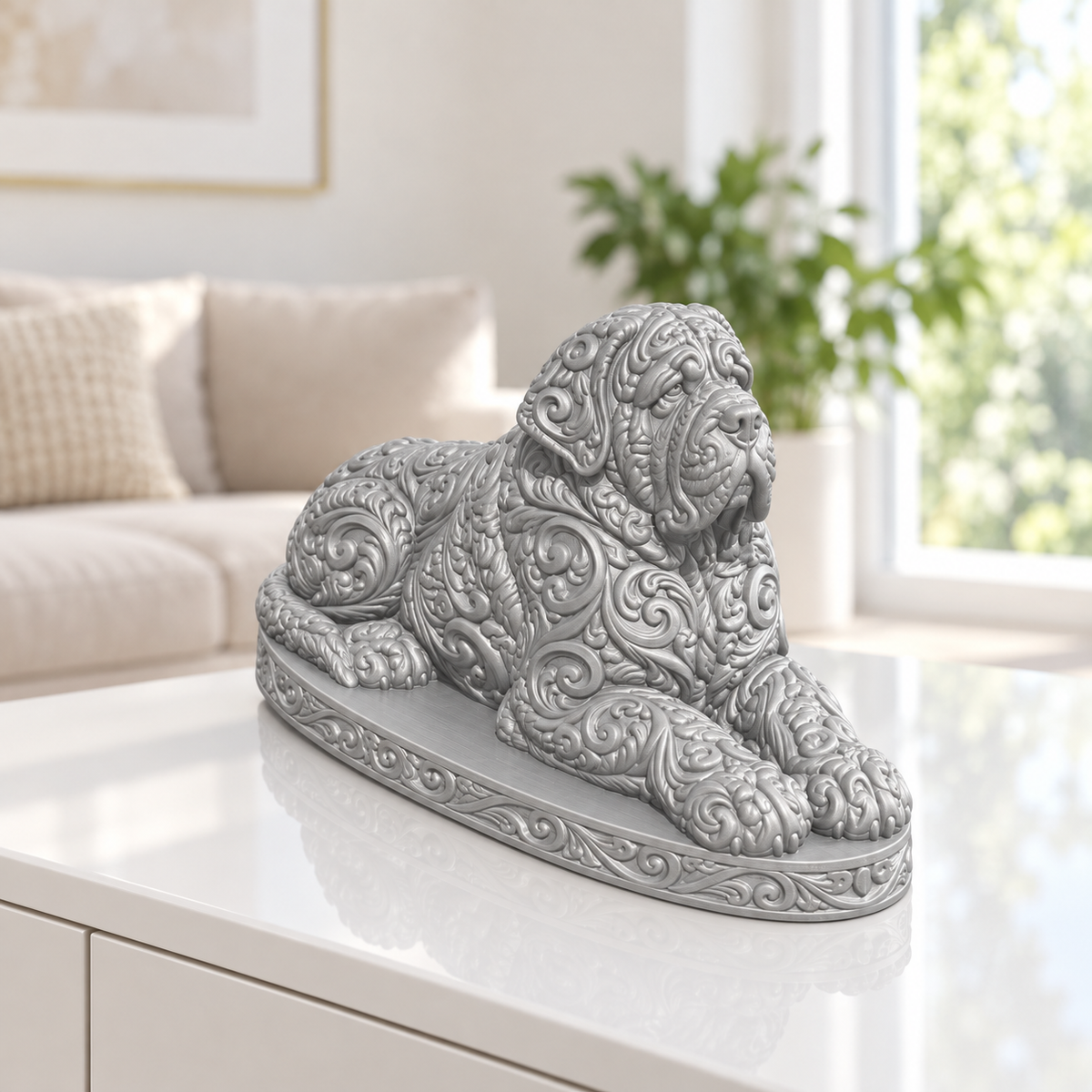 Mastiff liegend Ornament - Silber gedruckt Wohnzimmer
