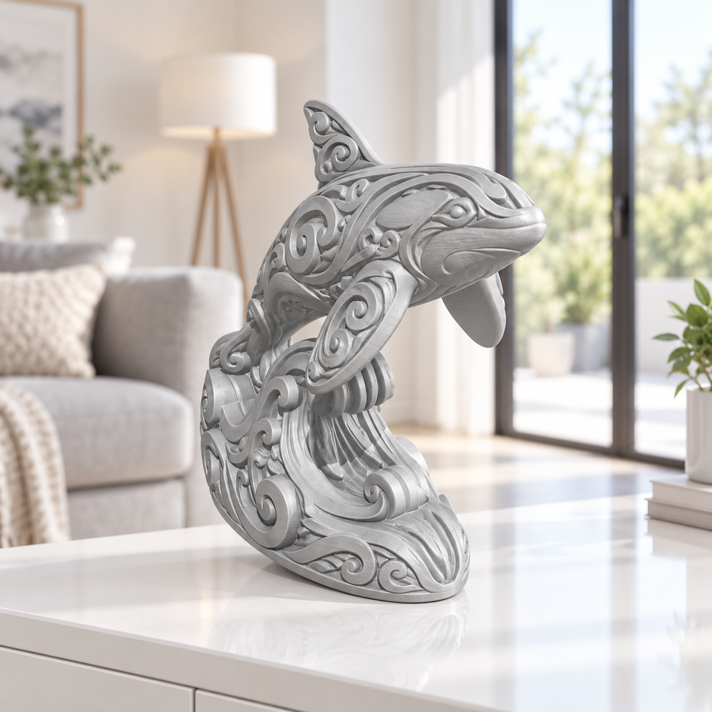 Orca auf Welle Ornament - Silber gedruckt Wohnzimmer