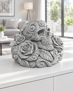Totenkopf Rosen Ornament - Silber gedruckt Wohnzimmer