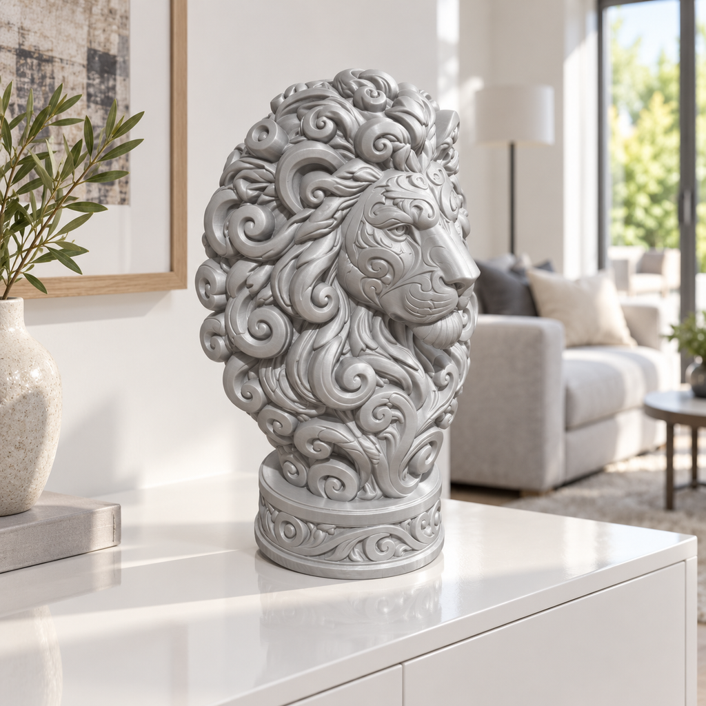Löwenbüste Ornament - Silber gedruckt Wohnzimmer