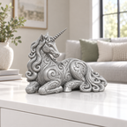 Liegendes Einhorn Ornament - Silber gedruckt Wohnzimmer