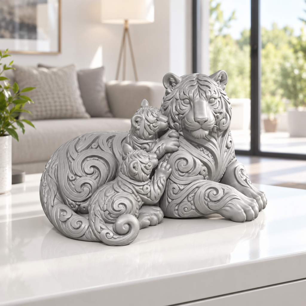 Tiger mit Jungen Ornament - Silber gedruckt Wohnzimmer