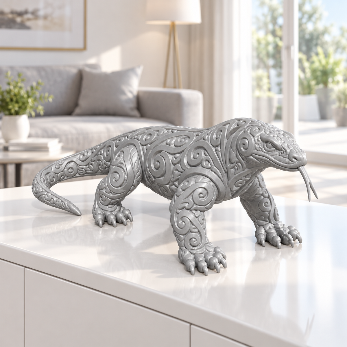Waran Ornament - Silber gedruckt Wohnzimmer