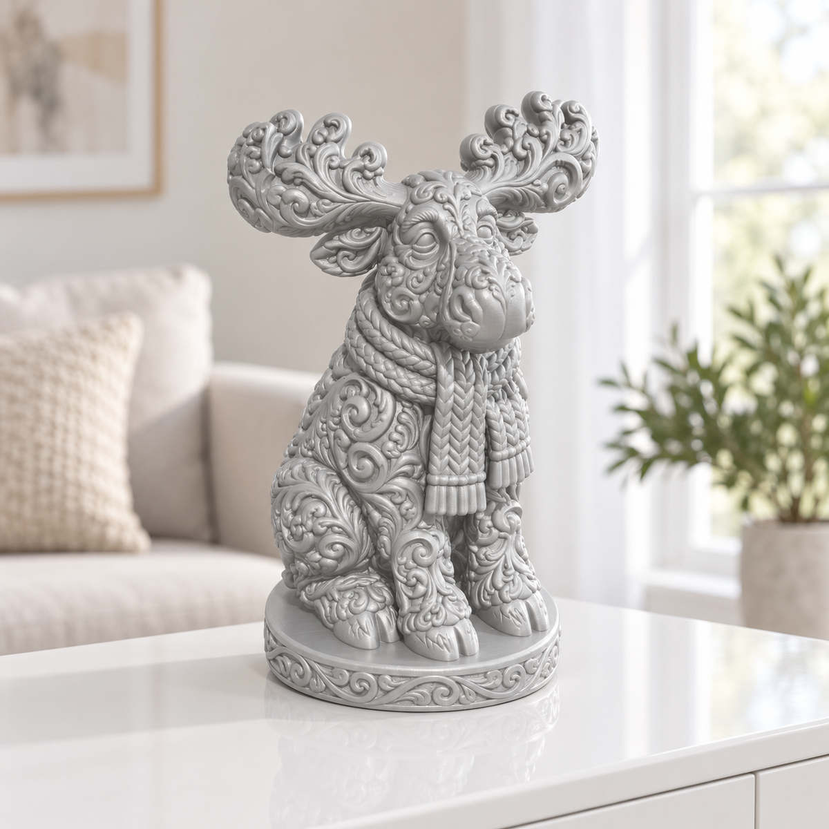 Elch mit Schal Ornament - Silber gedruckt Wohnzimmer