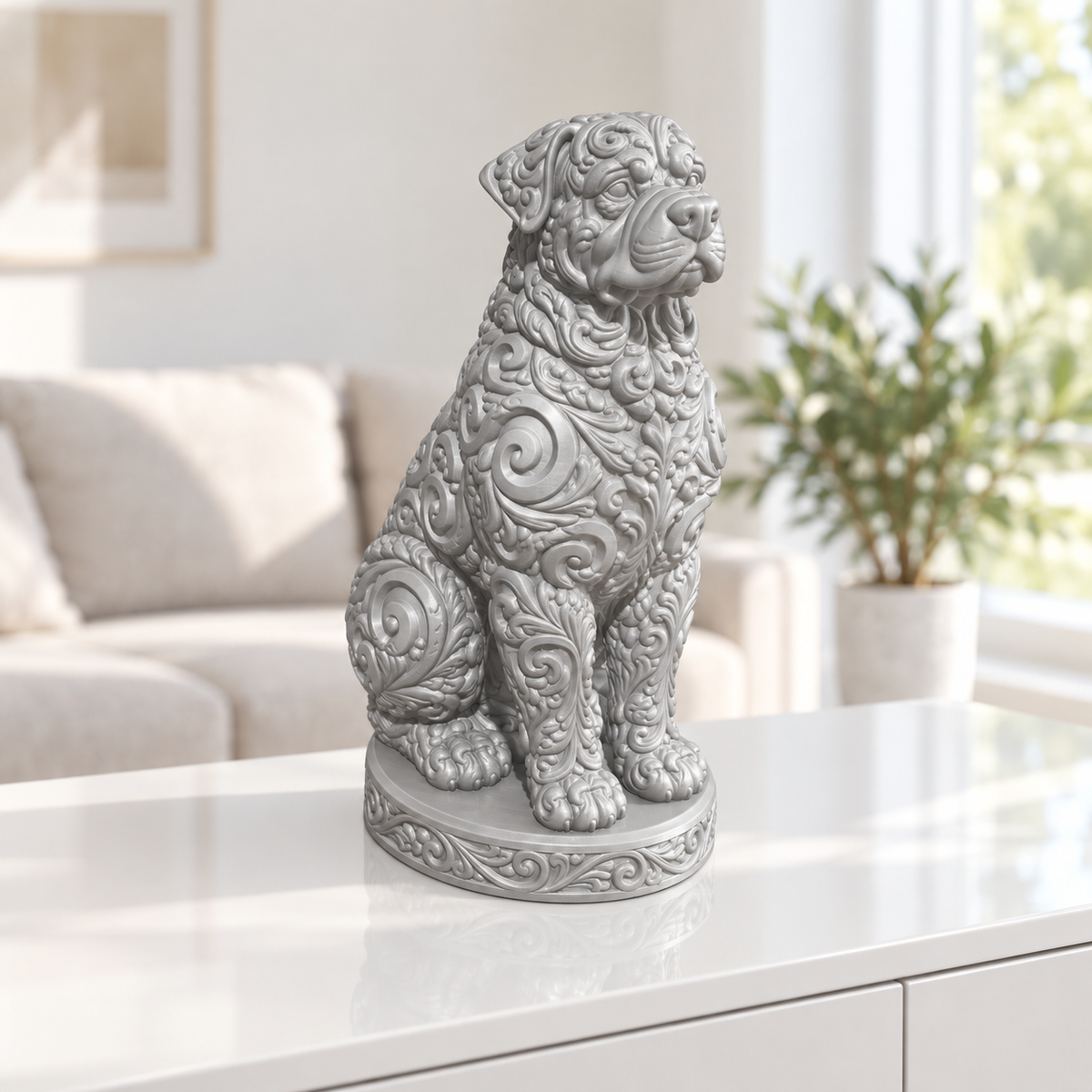 Rottweiler sitzend Ornament - Silber gedruckt Wohnzimmer
