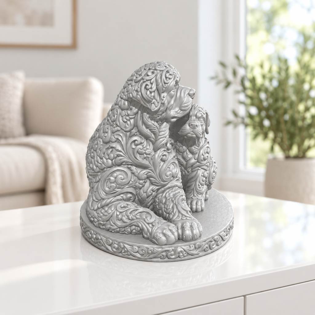 Rottweiler mit Welpe Ornament - Silber gedruckt Wohnzimmer