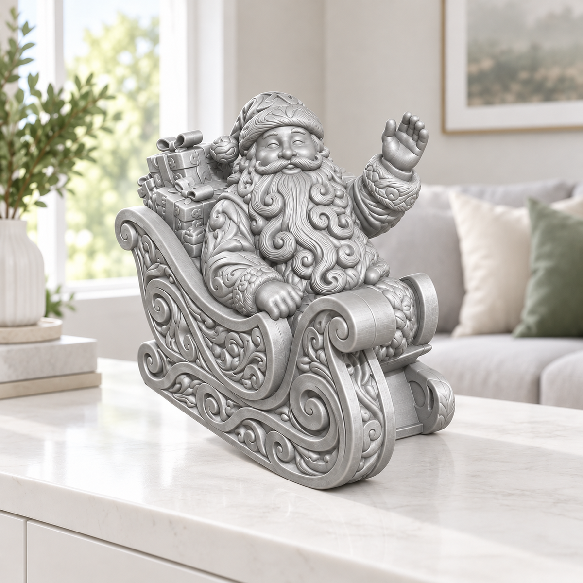 Santa im Schlitten Ornament - Silber gedruckt Wohnzimmer