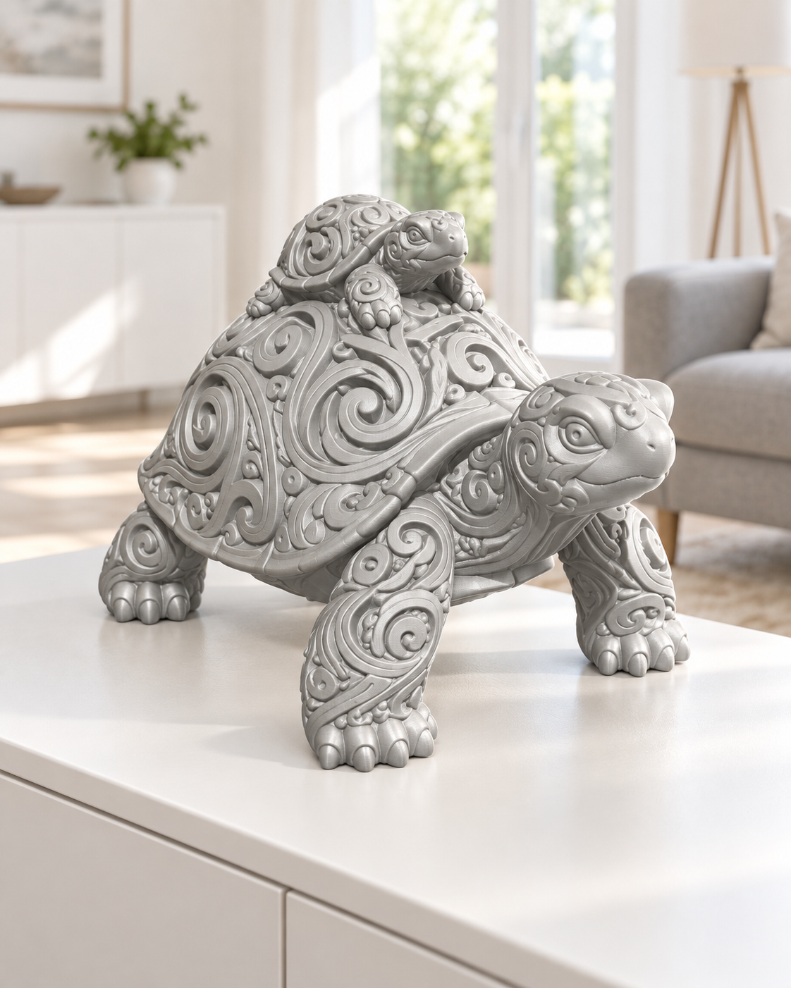 Schildkröte mit Baby Ornament - Silber gedruckt Wohnzimmer