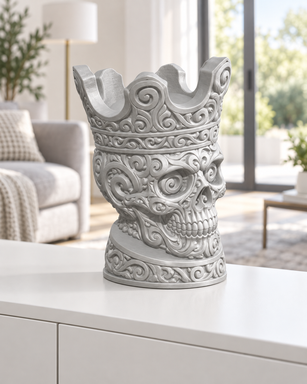 Totenkopf mit Krone Ornament - Silber gedruckt Wohnzimmer