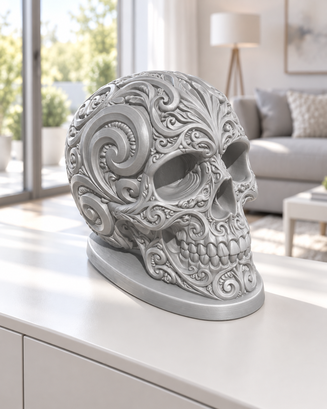 Totenkopf Ornament - Silber gedruckt Wohnzimmer