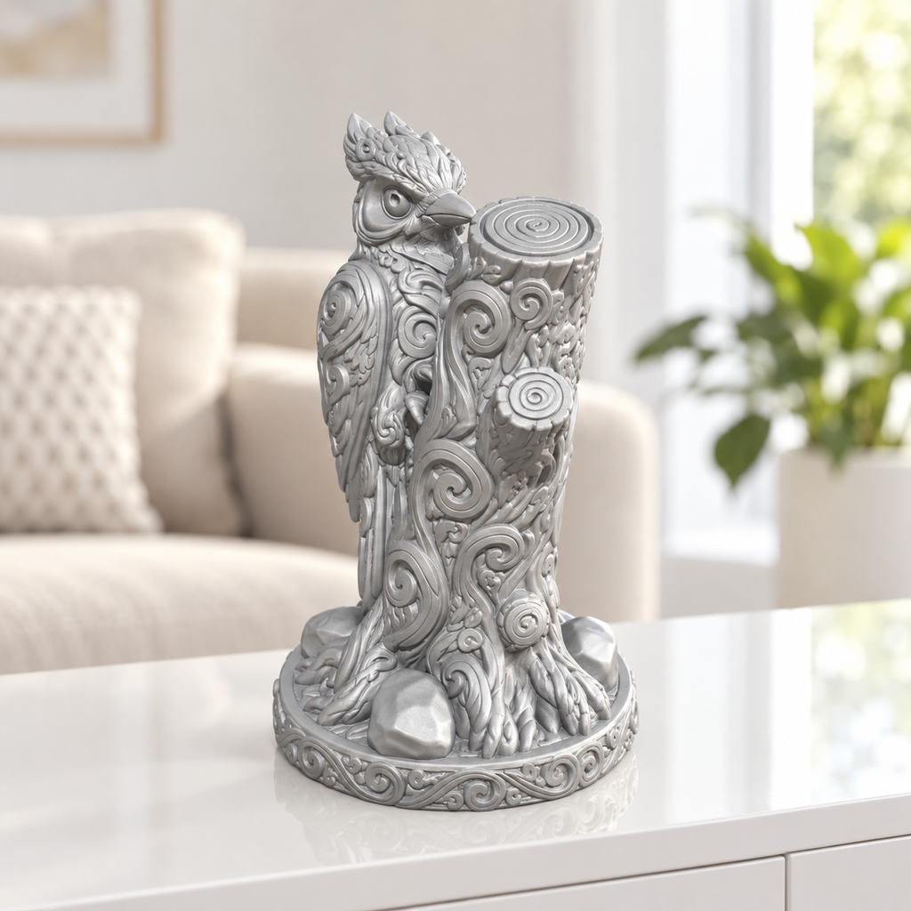 Specht am Stamm Ornament - Silber gedruckt Wohnzimmer