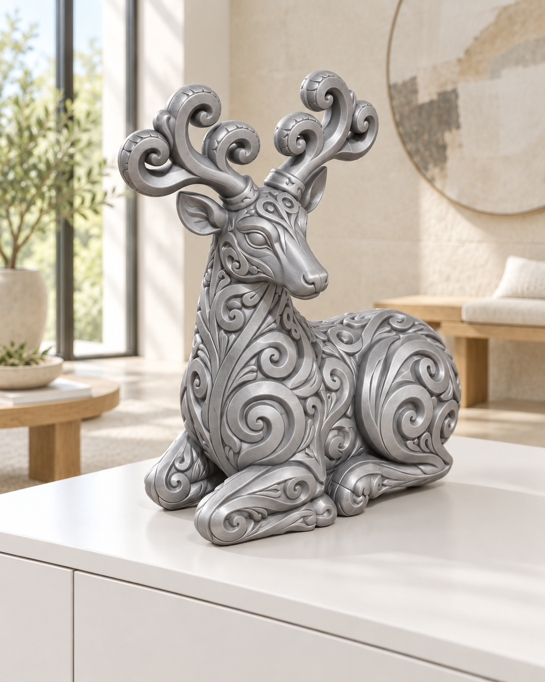 Hirsch Ornament - Silber gedruckt Wohnzimmer