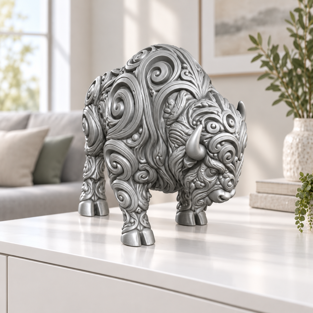 Bison Ornament - Silber gedruckt Wohnzimmer