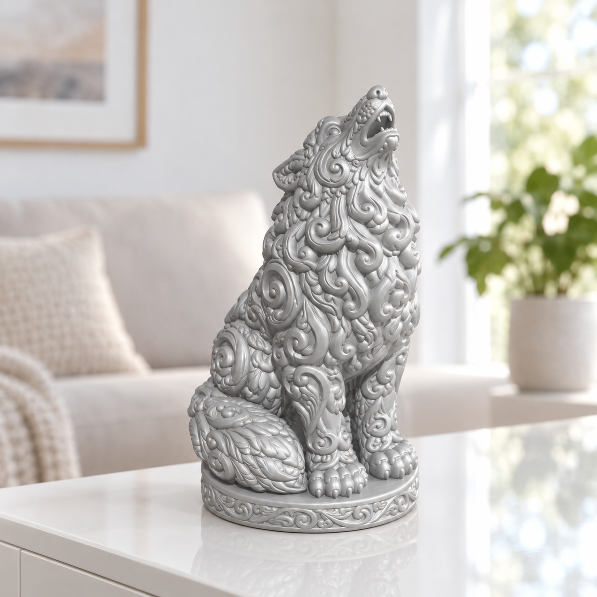 Wolf heulend Ornament - Silber gedruckt Wohnzimmer