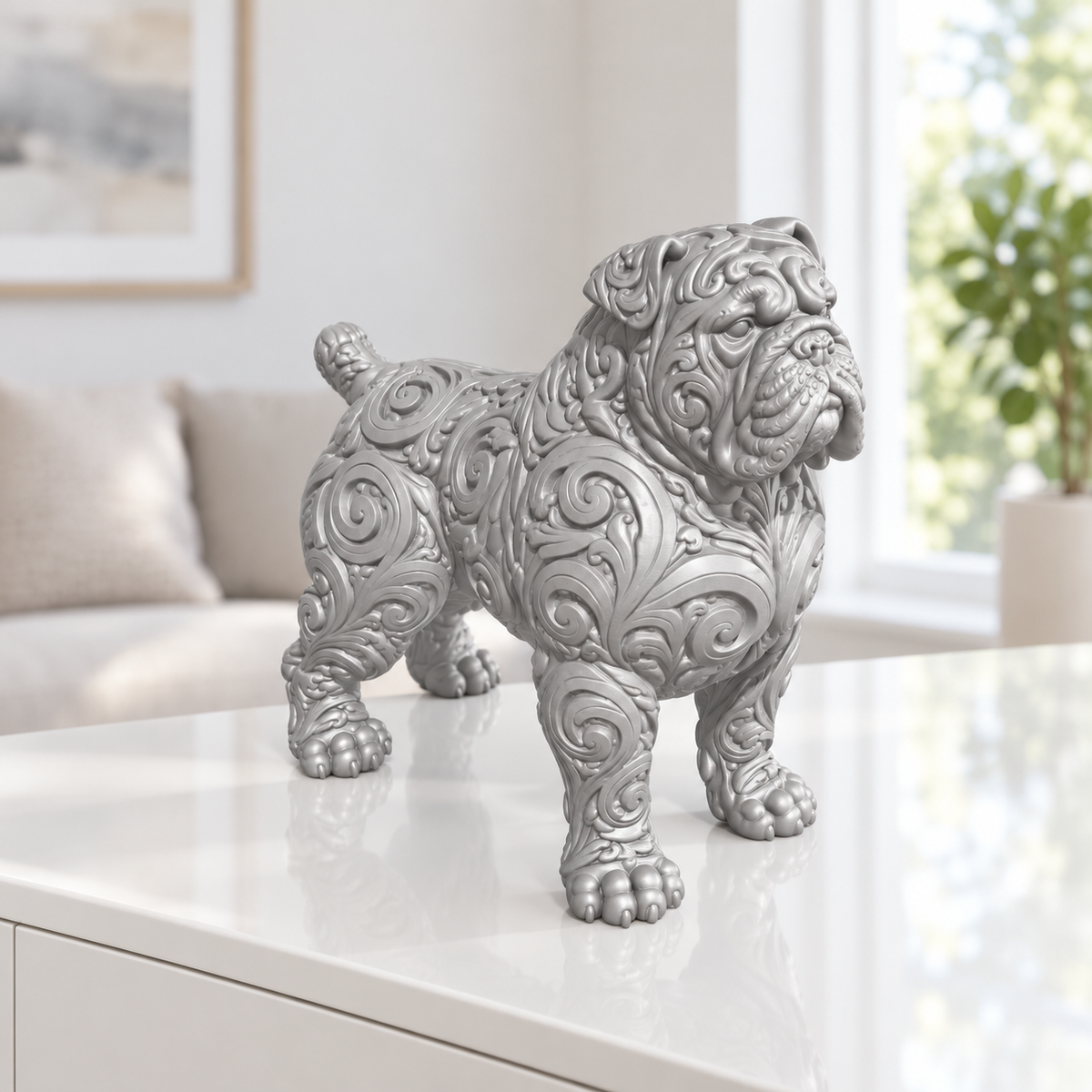 Presa Canario Ornament - Silber gedruckt Wohnzimmer