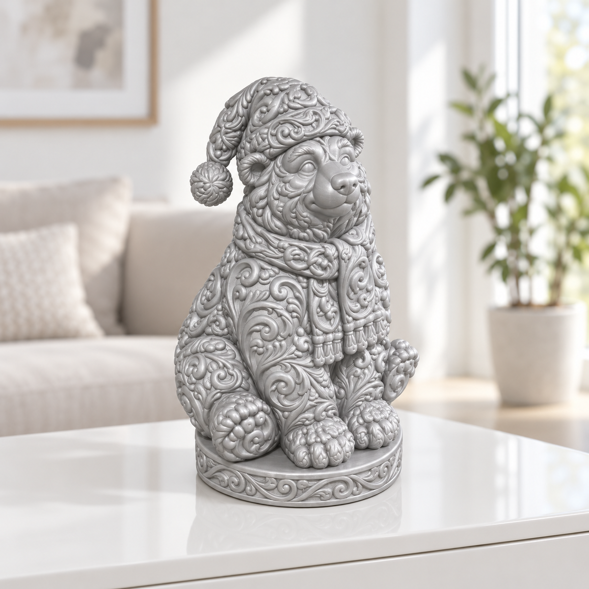 Eisbär mit Mütze Ornament - Silber gedruckt Wohnzimmer