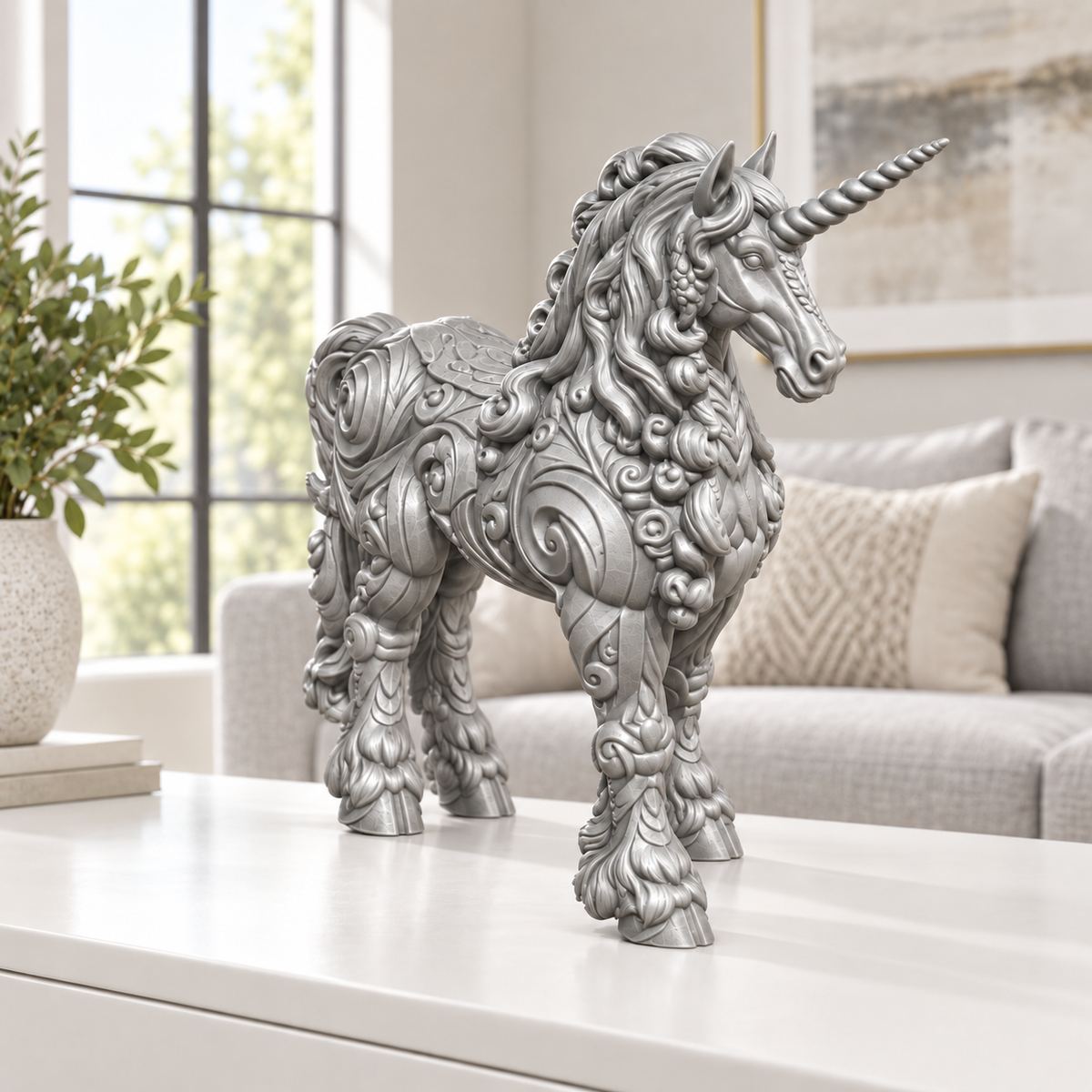 Kaltblut-Einhorn Ornament - Silber gedruckt Wohnzimmer