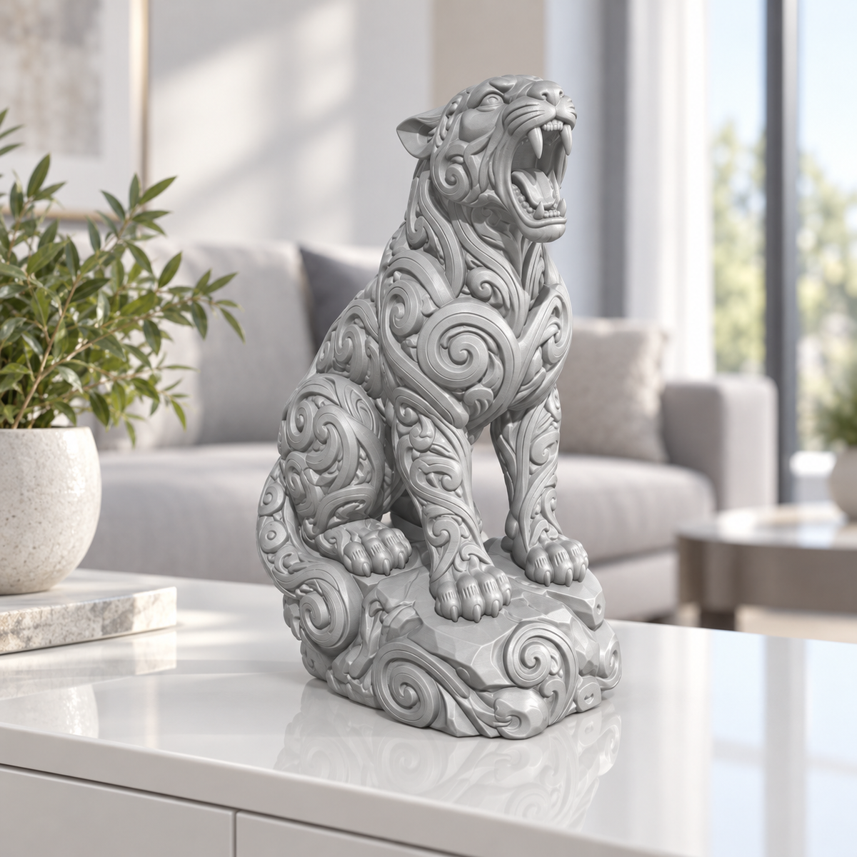 Brüllender Puma Ornament - Silber gedruckt Wohnzimmer