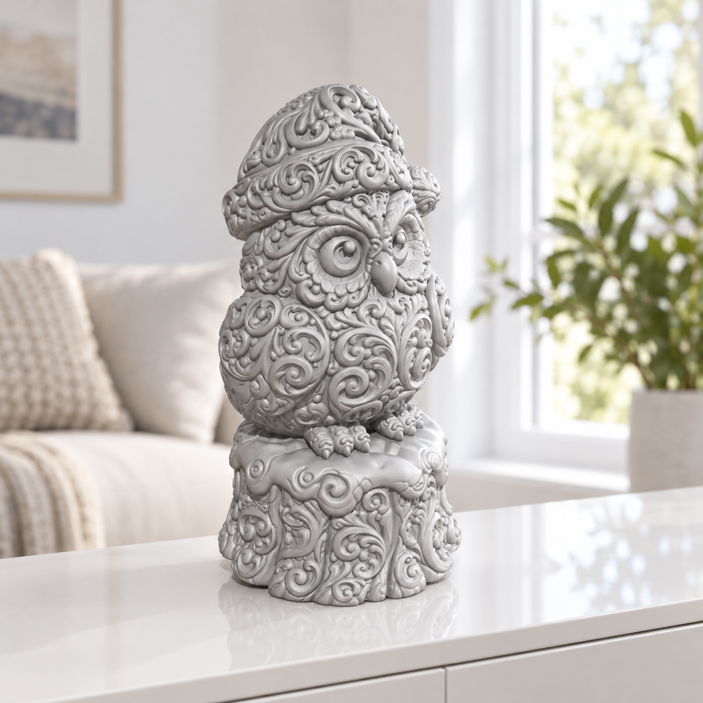 Eule mit Mütze Ornament - Silber gedruckt Wohnzimmer