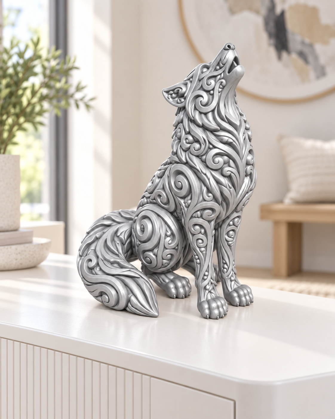 Wolf Ornament - Silber gedruckt Wohnzimmer
