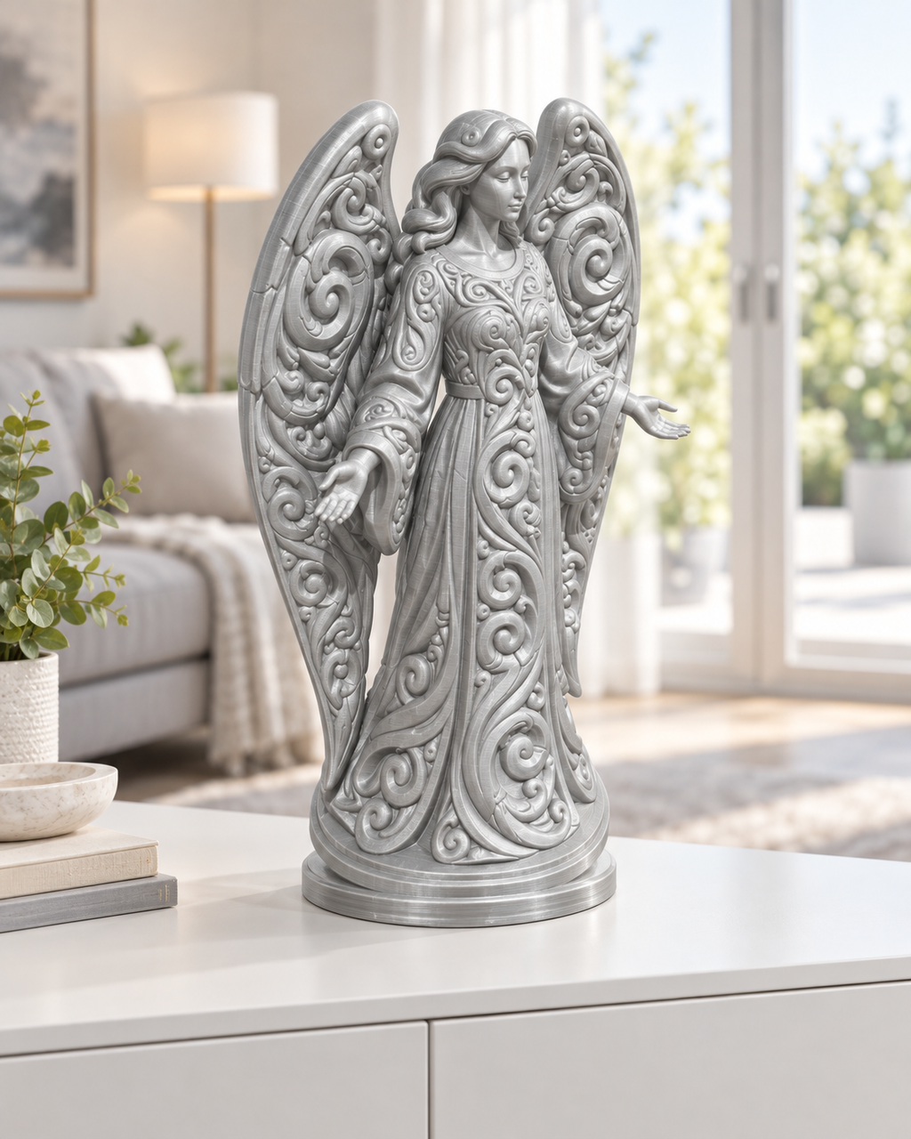 Engel mit Flügeln Ornament - Silber gedruckt Wohnzimmer
