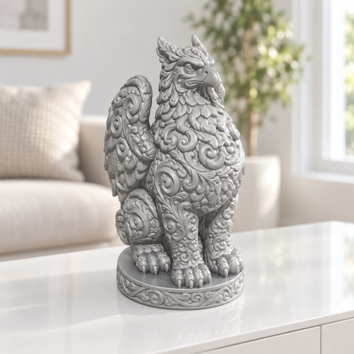 Greif Ornament - Silber gedruckt Wohnzimmer