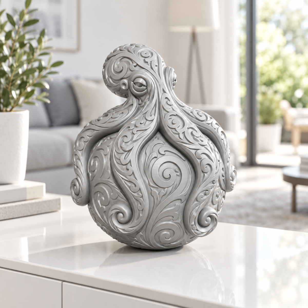 Krake auf Kugel Ornament - Silber gedruckt Wohnzimmer