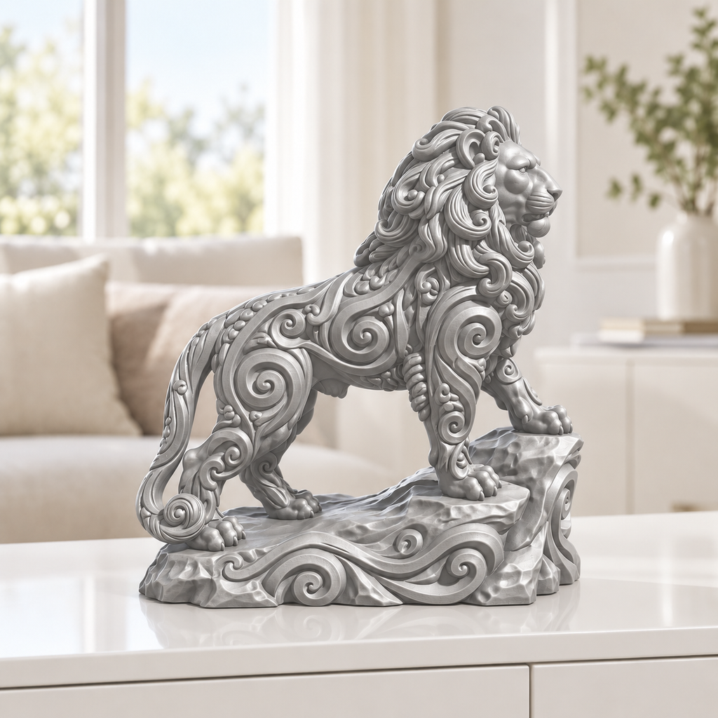 Löwe auf Fels Ornament - Silber gedruckt Wohnzimmer