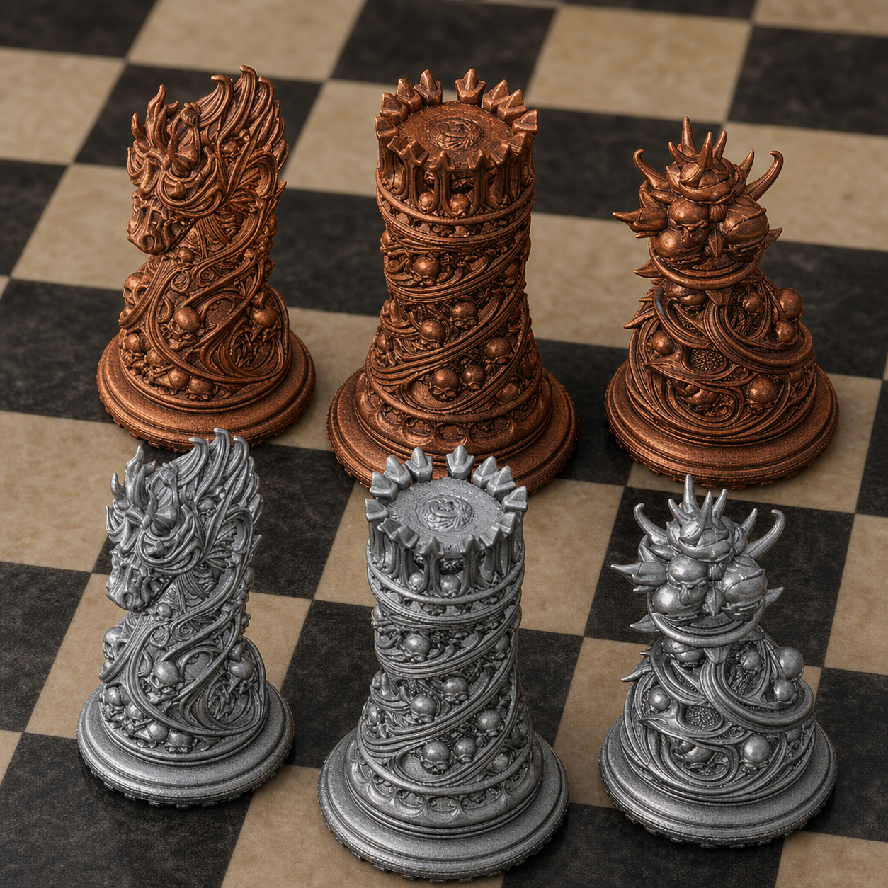Gothic-Schach – 32 handbemalte PLA-Figuren FehnFactory