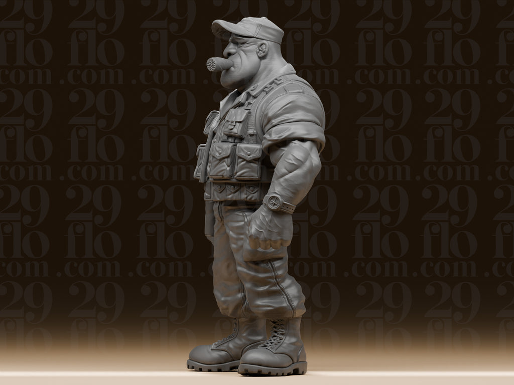 Muskel-Soldat mit Zigarre – stilisierte Söldner-Skulptur FehnFactory