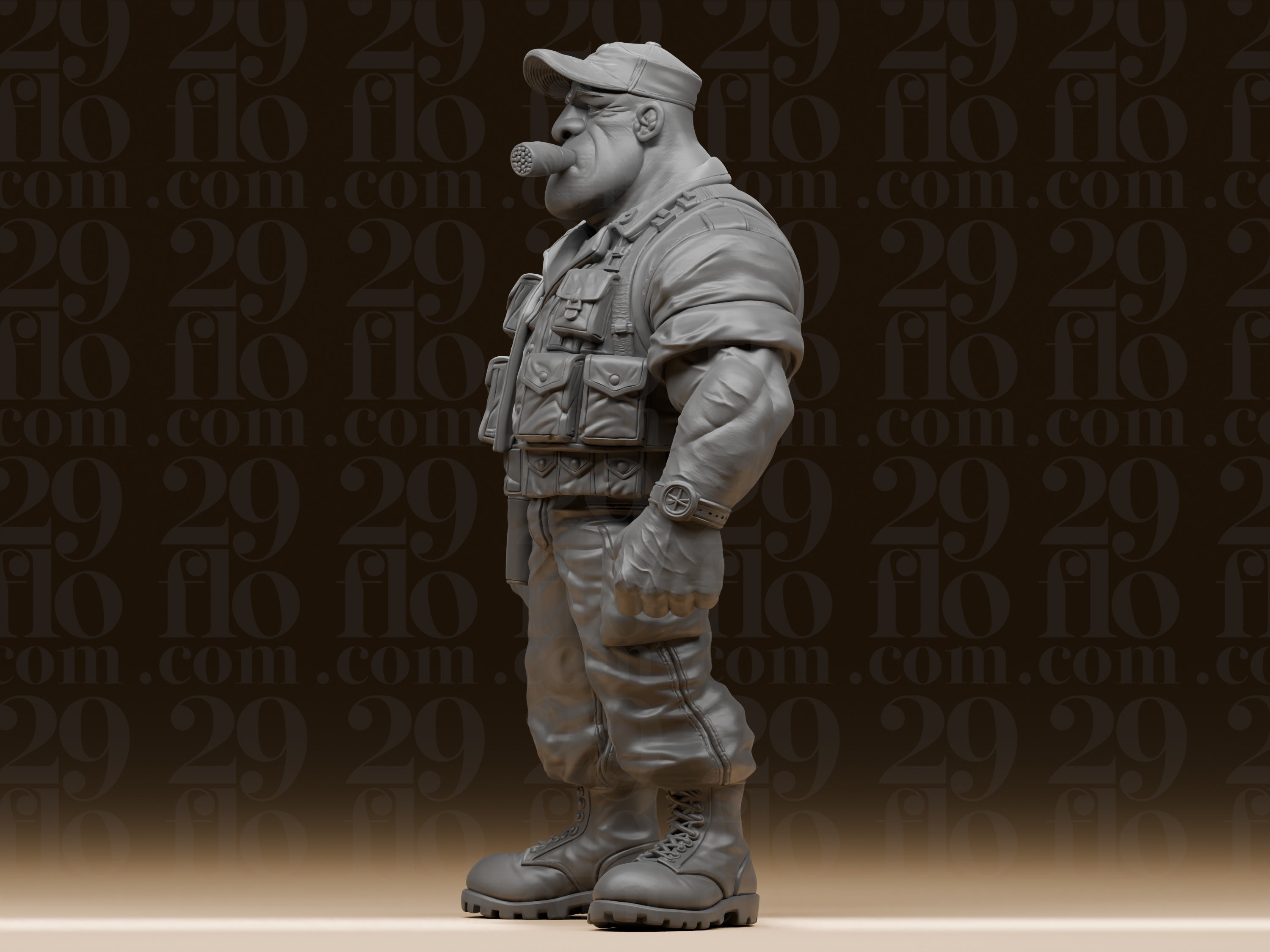 Muskel-Soldat mit Zigarre – stilisierte Söldner-Skulptur FehnFactory