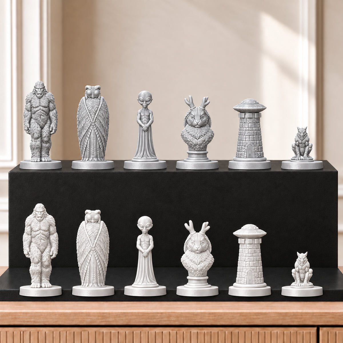 Kryptiden Schachset – 09 silber weiss gedruckt