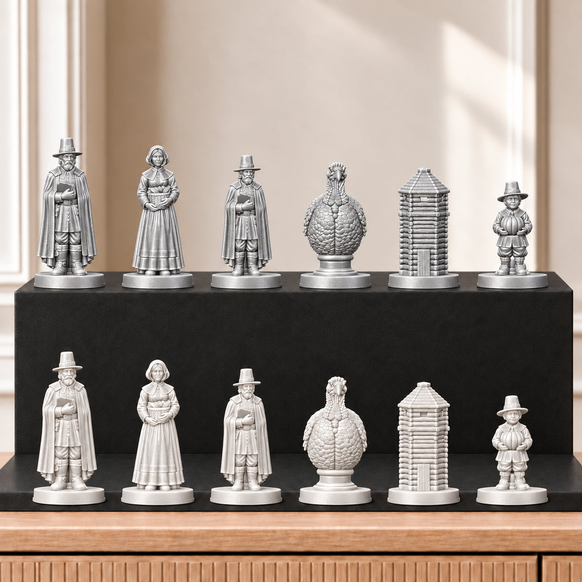 Pilgerväter Schachset – 09 silber weiss gedruckt