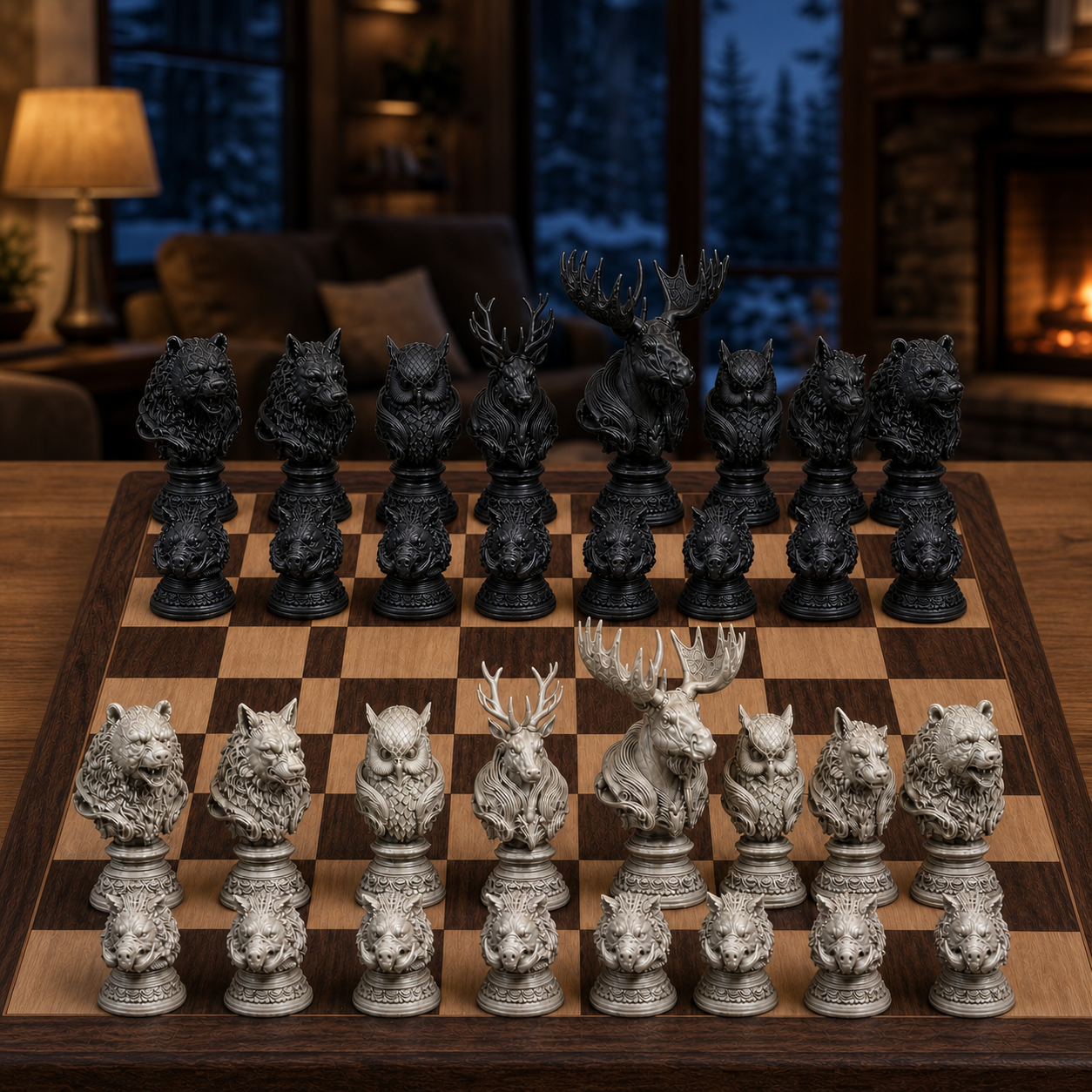 Waldtiere-Schach – 32 handbemalte PLA-Figuren FehnFactory
