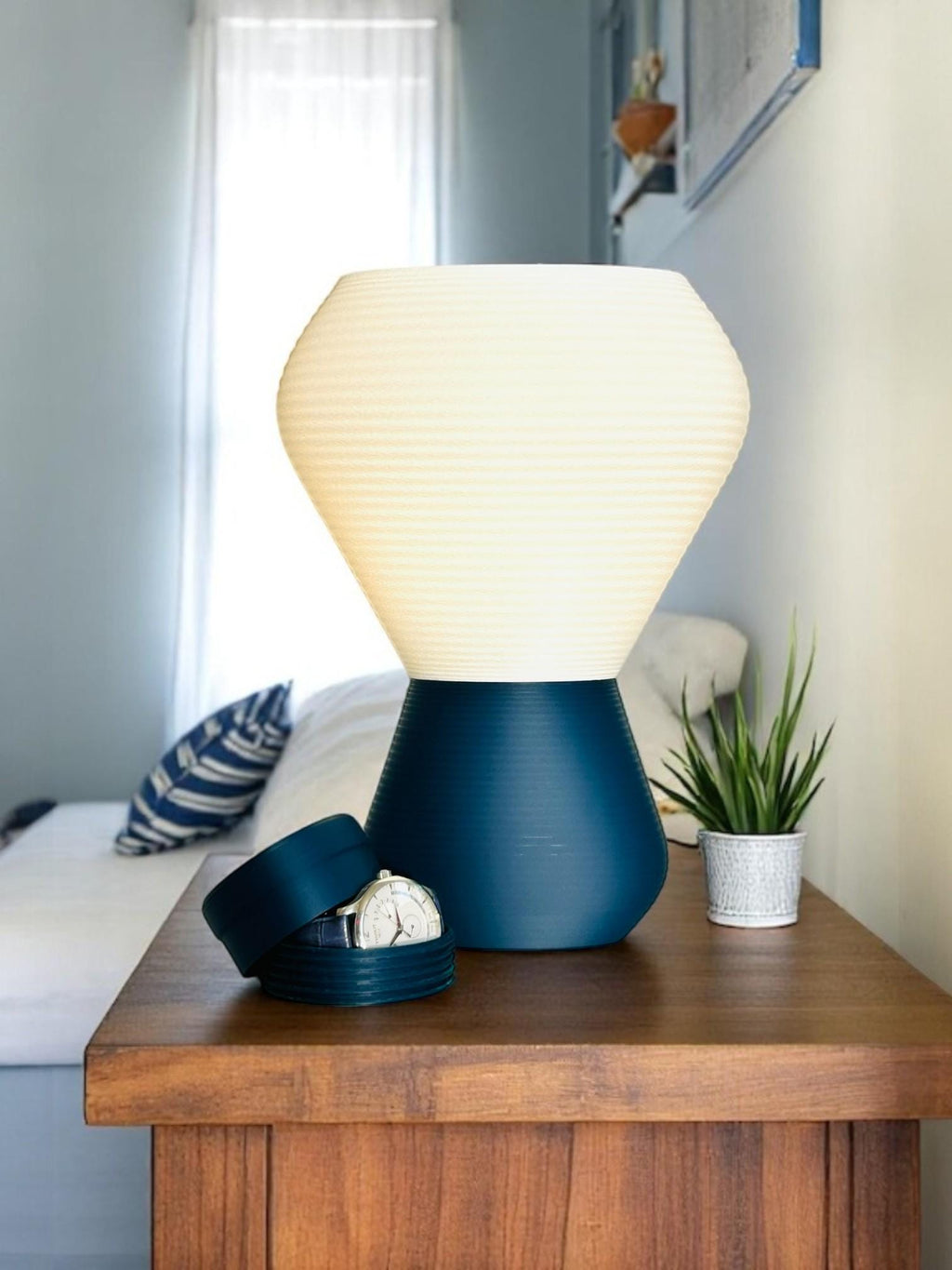 Delta Ridge Tischlampe – Modernes Mid-Century Design –  – Mit verstecktem Fach – Farbe wählbar – Handgefertigt - Nachttischlampe Fehn-factory.de