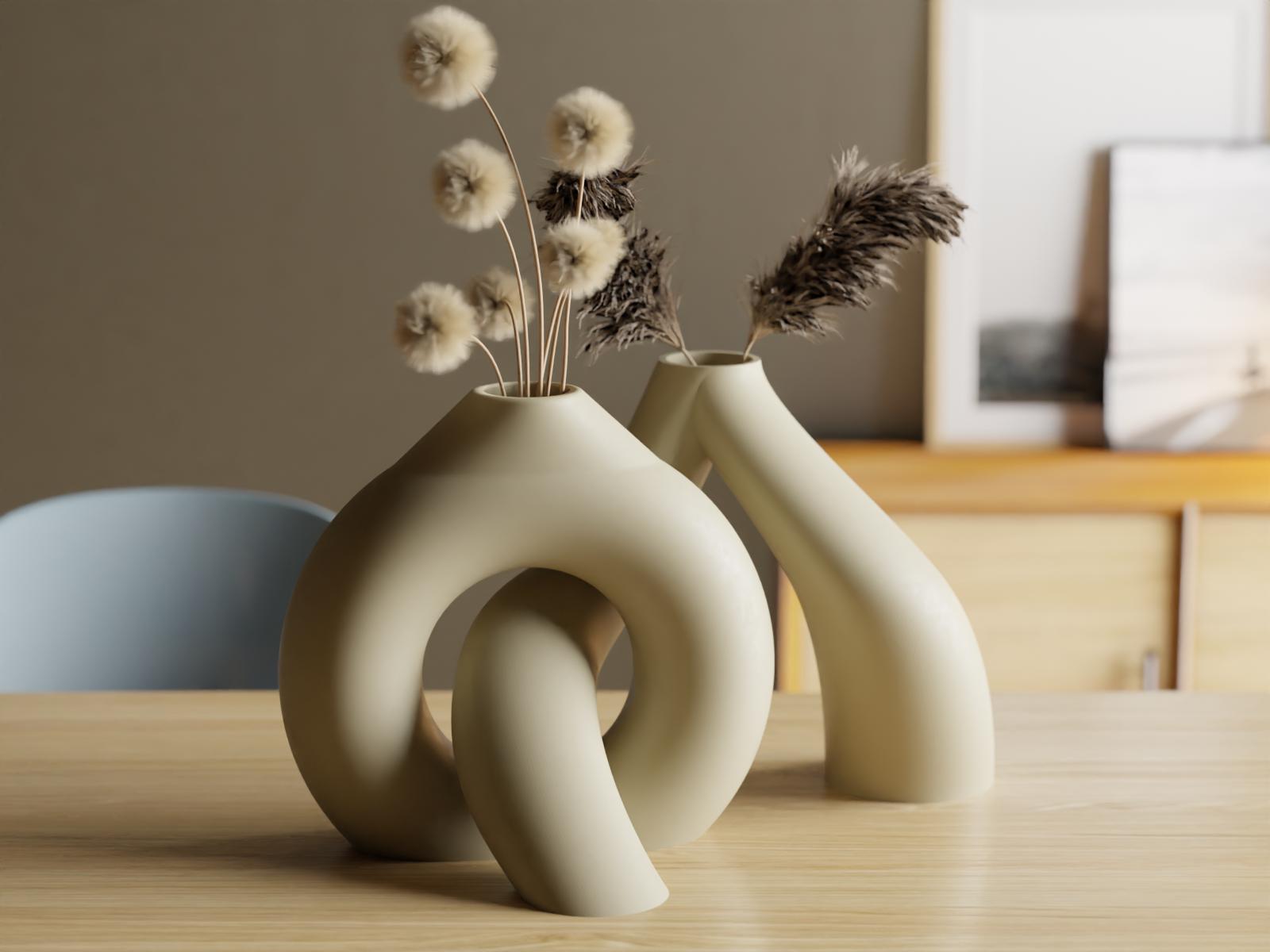Interlocking Toroidal Vasen – Modernes minimalistisches Deko-Set – Designer-Vase für Trocken- & Schnittblumen – . Marmoriert oder Glatt Fehn-factory.de