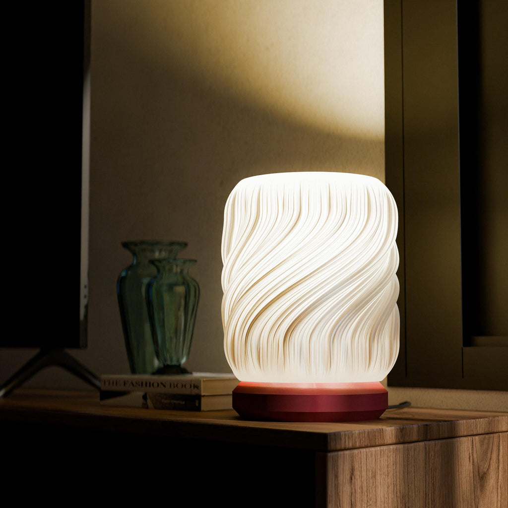 Lampe Drift • Designer Tischlampe  • Moderne Wohnlampe • LED Lampenschirm • Dekolampe Wohnzimmer Schlafzimmer Büro • Geschenkidee Fehn-factory.de