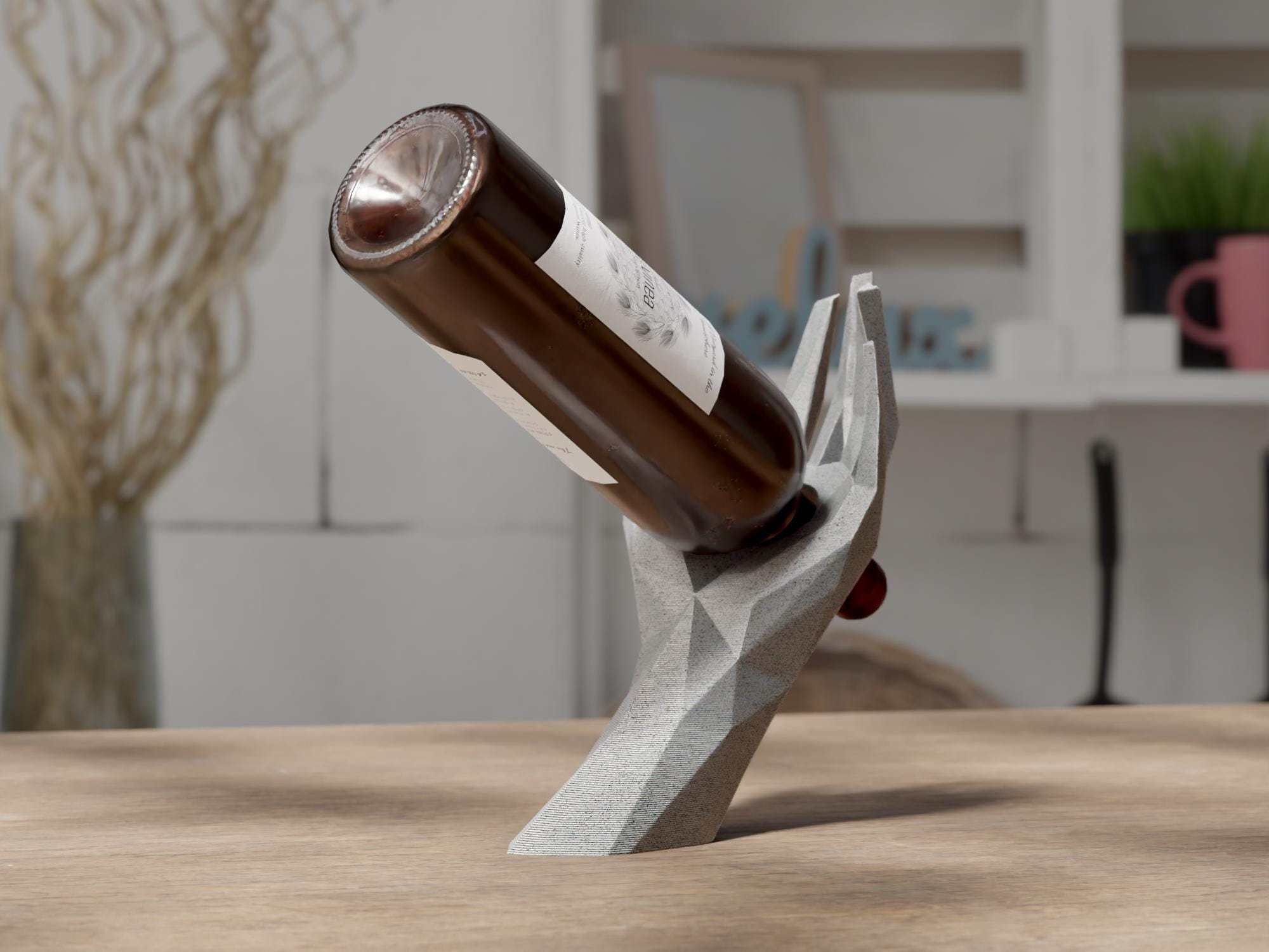 VinoGrace – Weinhalter Weinflaschenhalter Hand  | Moderner Flaschenständer für 0,75l Wein oder Sekt | Designer Deko & Geschenkidee. Fehn-factory.de