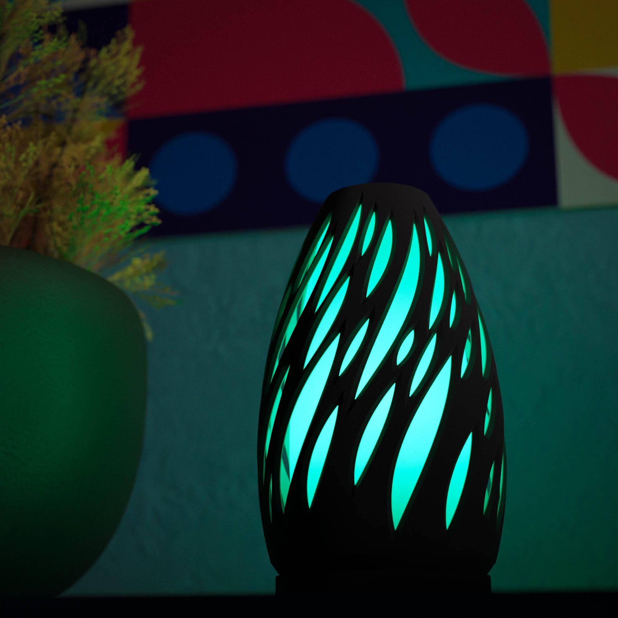 Spectra Lampe – Handgefertigte Tischlampe mit Flammendesign – – Farbe wählbar – Stimmungsvolle Beleuchtung. Auch für den Nachttisch geeignet Fehn-factory.de