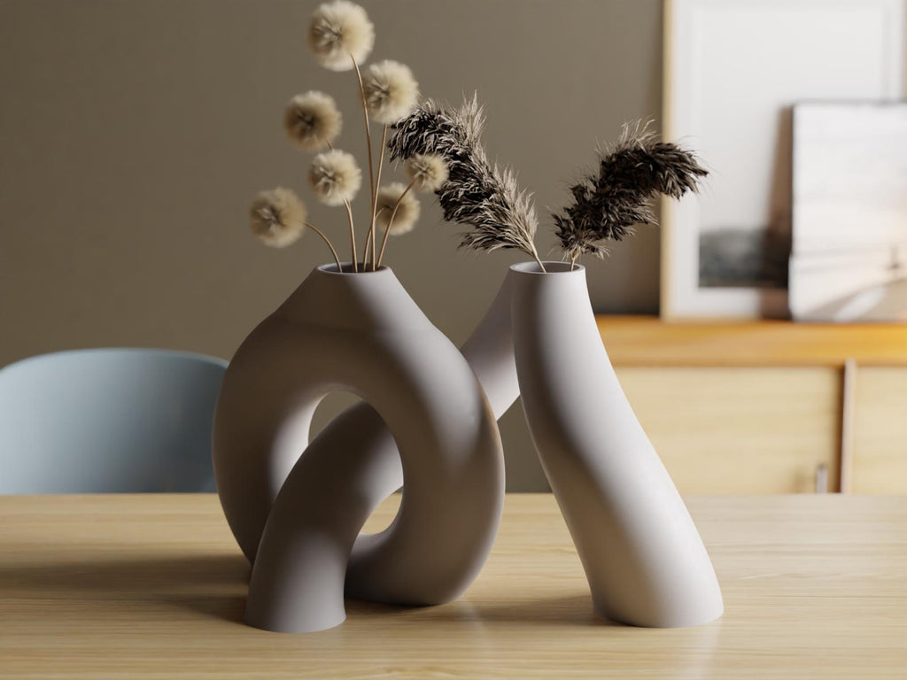 Interlocking Toroidal Vasen – Modernes minimalistisches Deko-Set – Designer-Vase für Trocken- & Schnittblumen – . Marmoriert oder Glatt Fehn-factory.de