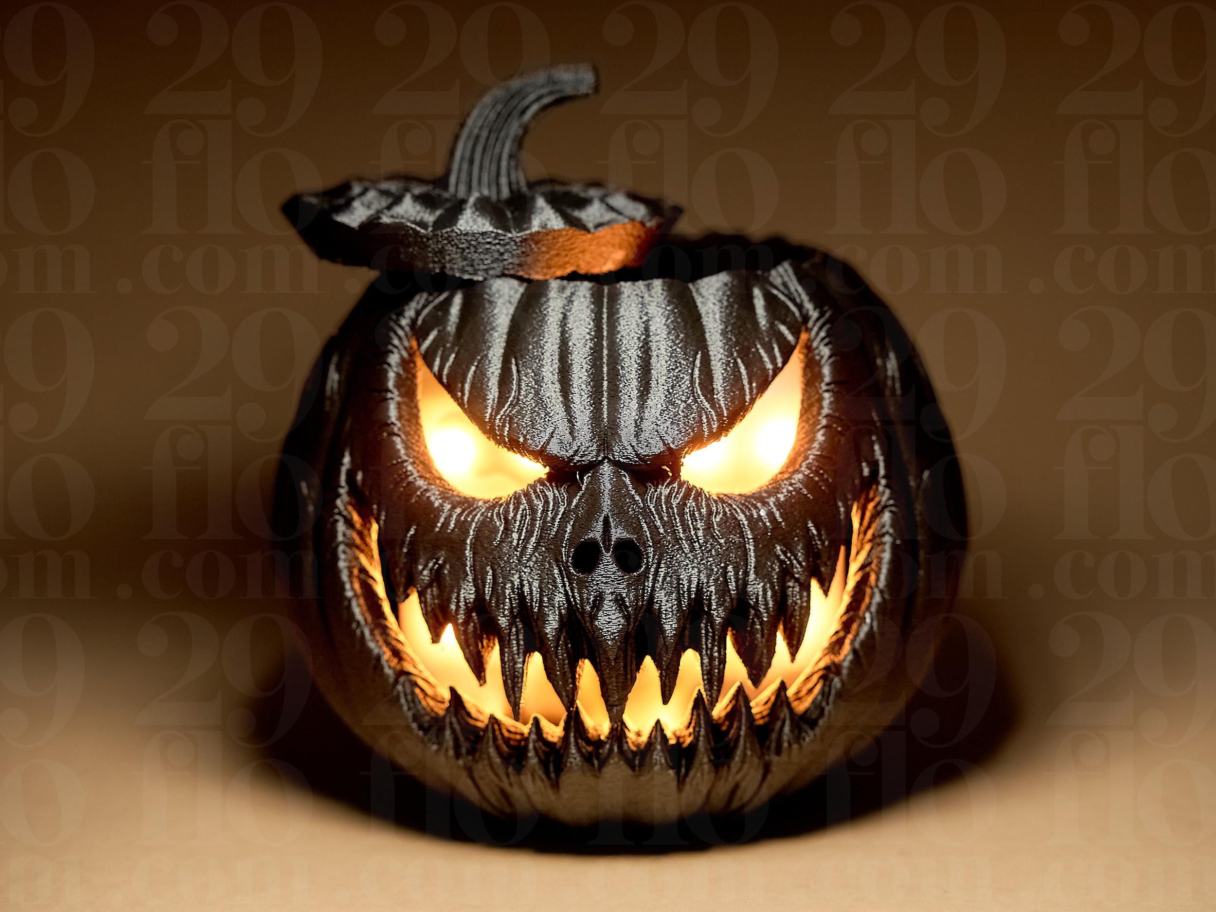 Halloween Kürbis Dekoration – Schwarzer Grusel-Kürbis mit fiesem Gesicht | Deko für Halloween-Party & Herbst Fehn-factory.de
