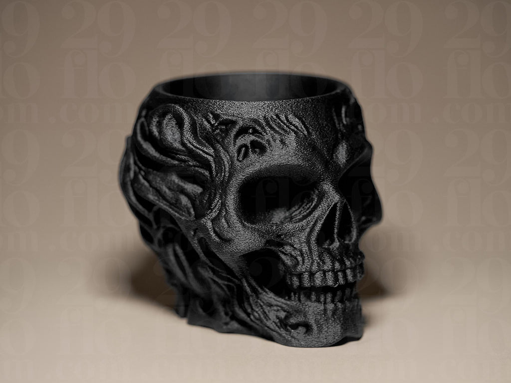 Skull Shaped Holder / Organizer – Schädel Stiftehalter in Schwarz | Halloween Deko & Gothic Organizer Fehn-factory.de