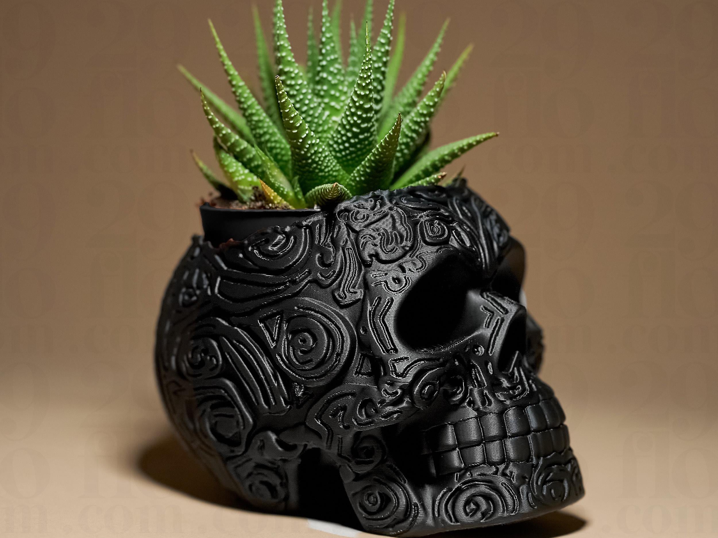 Skull Planter – Schädel Blumentopf in Schwarz | Gothic & Halloween Pflanzgefäß Fehn-factory.de