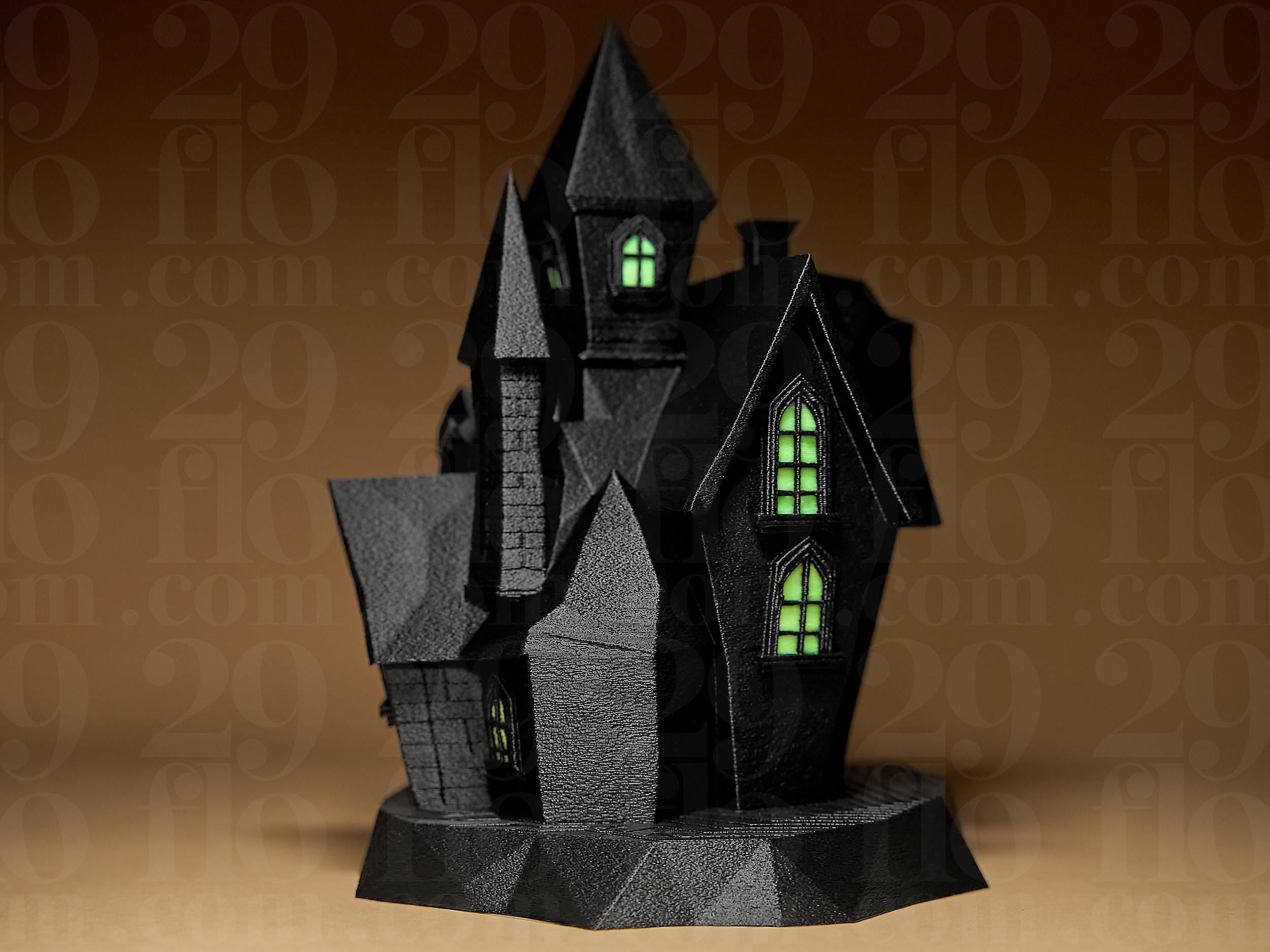 Haunted House Figurine – mit leuchtenden Fenster - Gruseliges Geisterhaus in Schwarz | Halloween Deko & Gothic Miniatur Fehn-factory.de