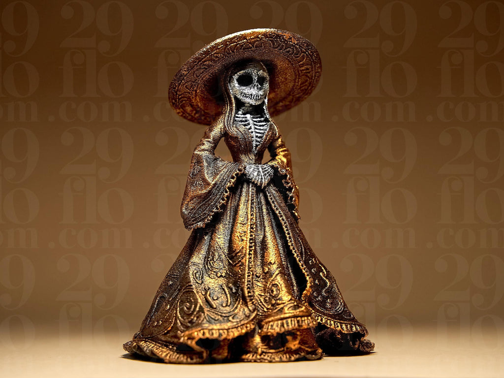 Dia de los Muertos Figur Skelett Dame mit Kleid und Hut – Halloween Deko Mexiko Fehn-factory.de