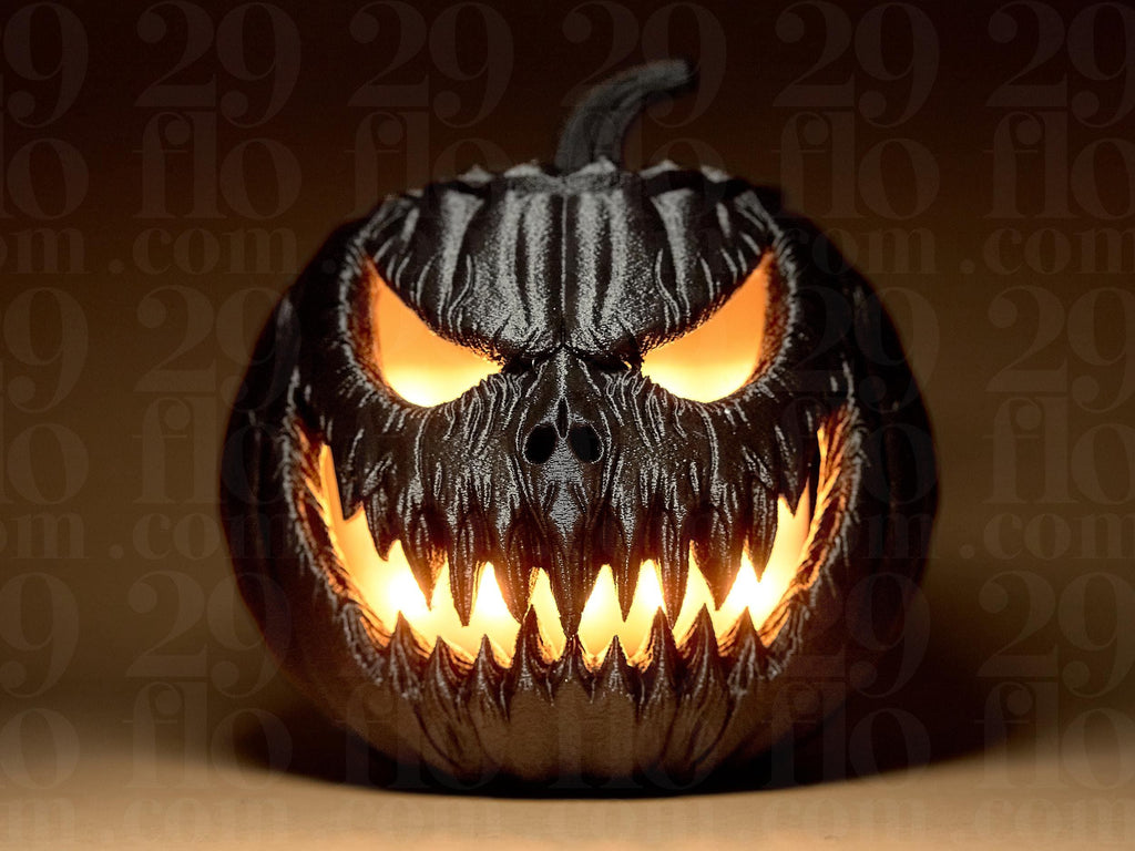 Halloween Kürbis Dekoration – Schwarzer Grusel-Kürbis mit fiesem Gesicht | Deko für Halloween-Party & Herbst Fehn-factory.de