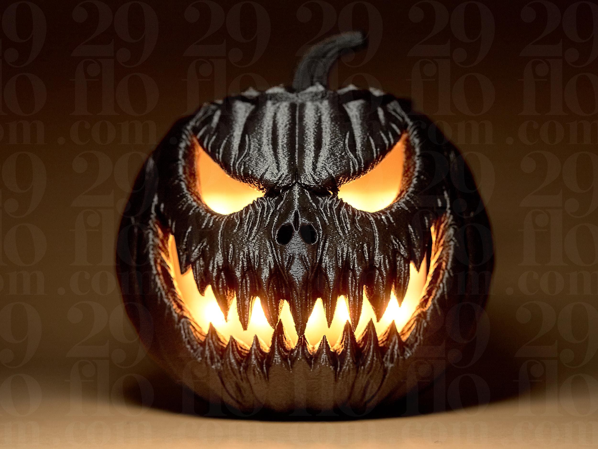 Halloween Kürbis Dekoration – Schwarzer Grusel-Kürbis mit fiesem Gesicht | Deko für Halloween-Party & Herbst Fehn-factory.de